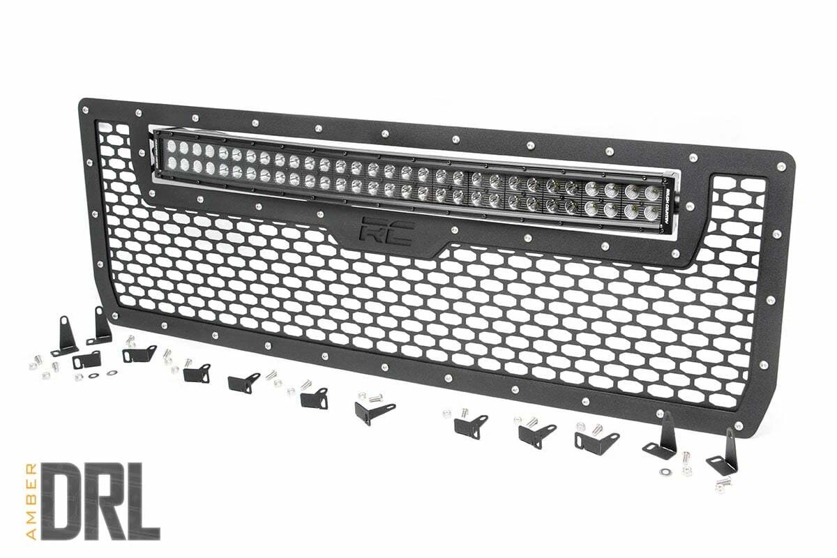 Fits Sierra 1500(14-15) Mesh Grille 30_ Dual Row LED Black Amber DRL 70190BDA